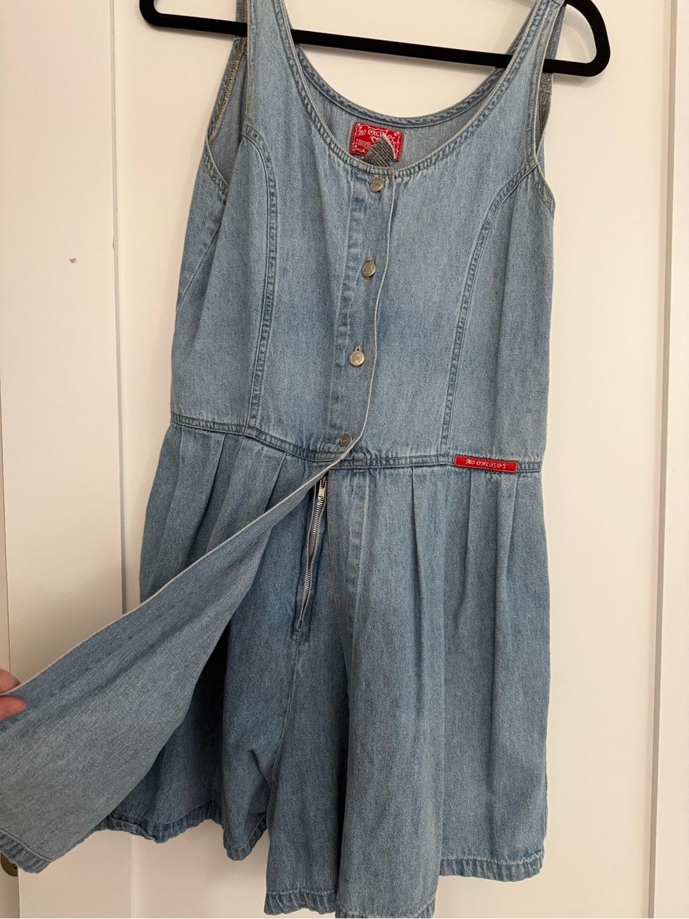 Light Blue Denim Button-Front Jumpsuit Romper - Casual Women's Summer Style - Picture 4 of 4